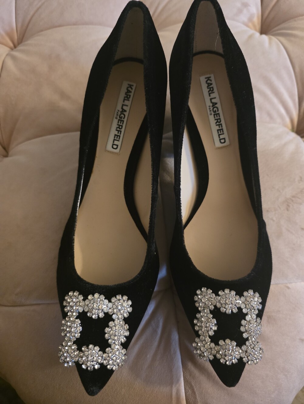NWT - Karl Langerfeld Black Suede Heels  9.5